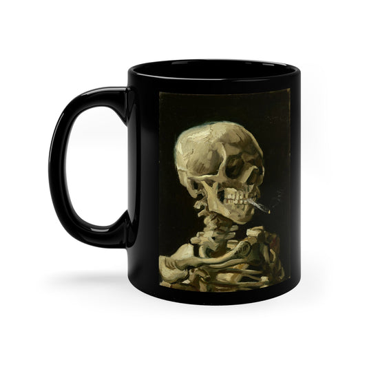 Mug - VAN GOGH - Skeleton Smoking - 11oz Black Mug from Crypto Zoo Tees