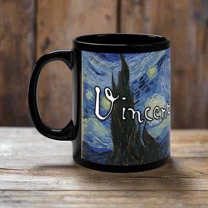 Mug - Vincent Van Gogh Mug - 11oz Black Mug - Artist - Starry Night from Crypto Zoo Tees