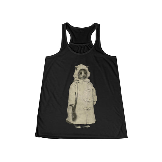 Tank Top - Vintage Costumed Cat Cat Racerback Tee - Flowy Racerback T-shirt - Gothic Vintage Weird from Crypto Zoo Tees