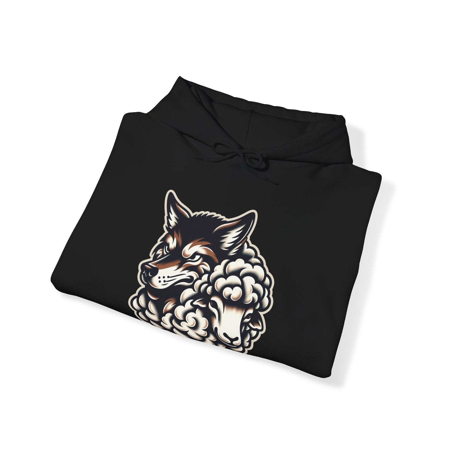 Hoodie - Wolf and Sheep Hooded Sweatshirt | Old School American Traditional Tattoo Style Design | Unique Tattoo Art Apparel from Crypto Zoo Tees