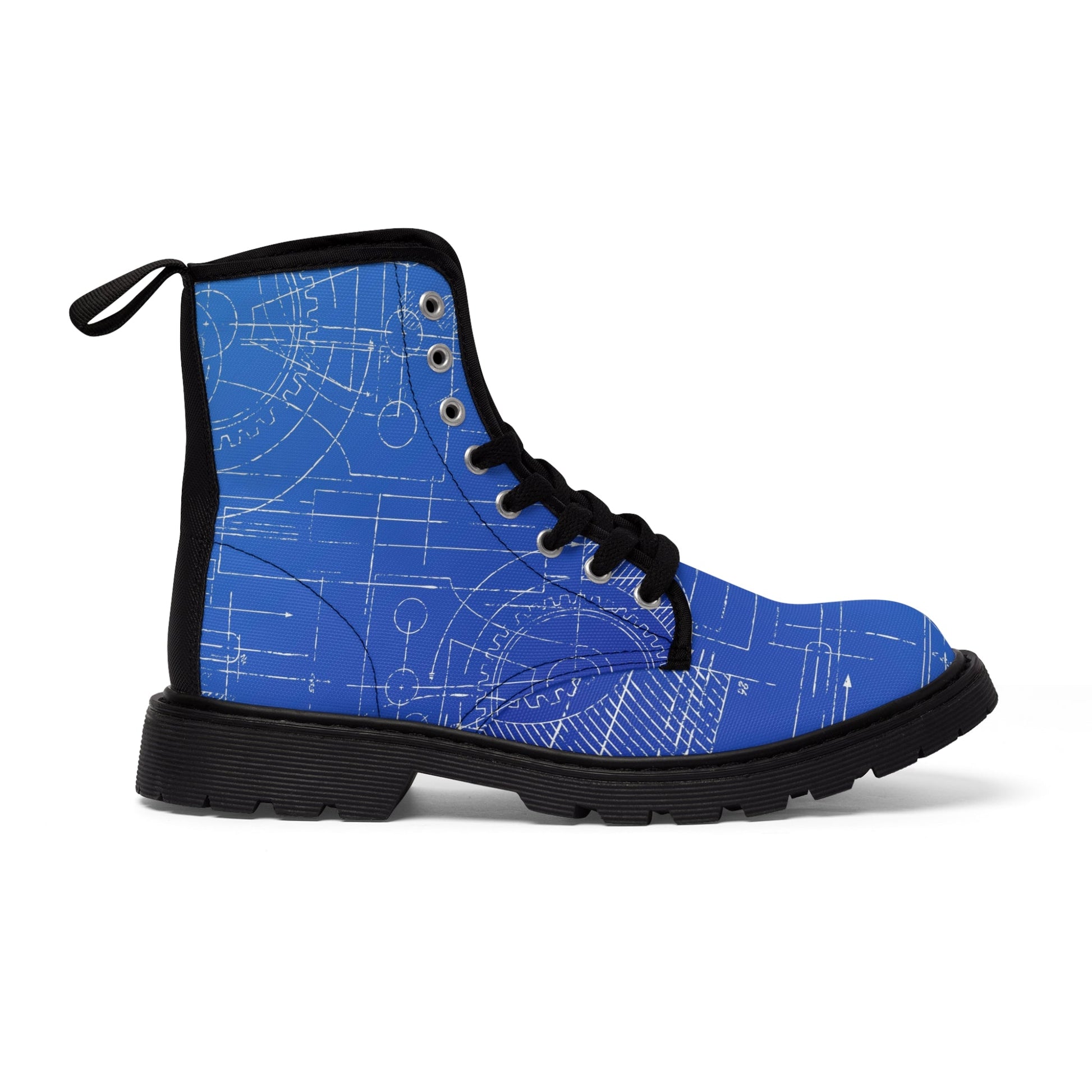 Shoes - WOMEN'S "BLUEPRINT" Blue Boot - Canvas Print Boots with Rubber Souls - PUNKER WEAR - GOTH from Crypto Zoo Tees