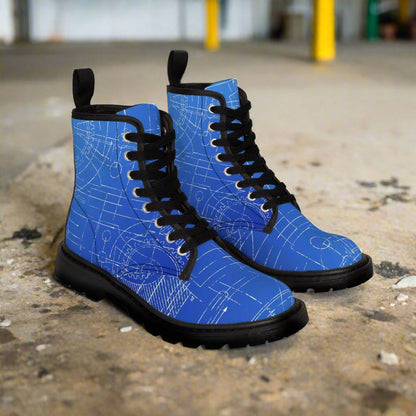 Shoes - WOMEN'S "BLUEPRINT" Blue Boot - Canvas Print Boots with Rubber Souls - PUNKER WEAR - GOTH from Crypto Zoo Tees