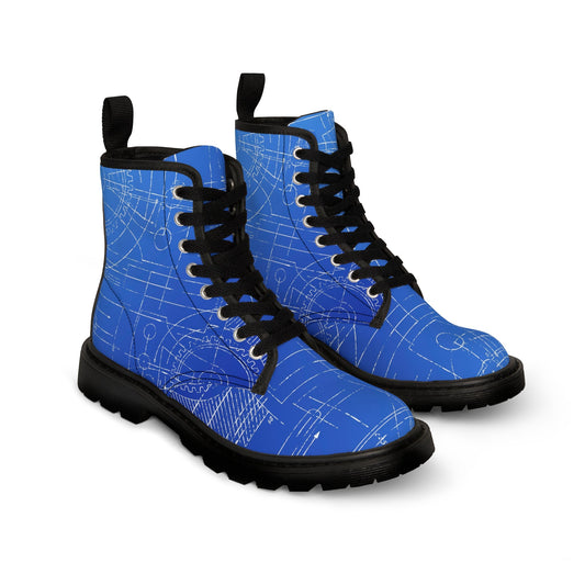 Shoes - WOMEN'S "BLUEPRINT" Blue Boot - Canvas Print Boots with Rubber Souls - PUNKER WEAR - GOTH from Crypto Zoo Tees