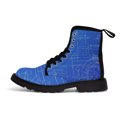 Shoes - WOMEN'S "BLUEPRINT" Blue Boot - Canvas Print Boots with Rubber Souls - PUNKER WEAR - GOTH from Crypto Zoo Tees