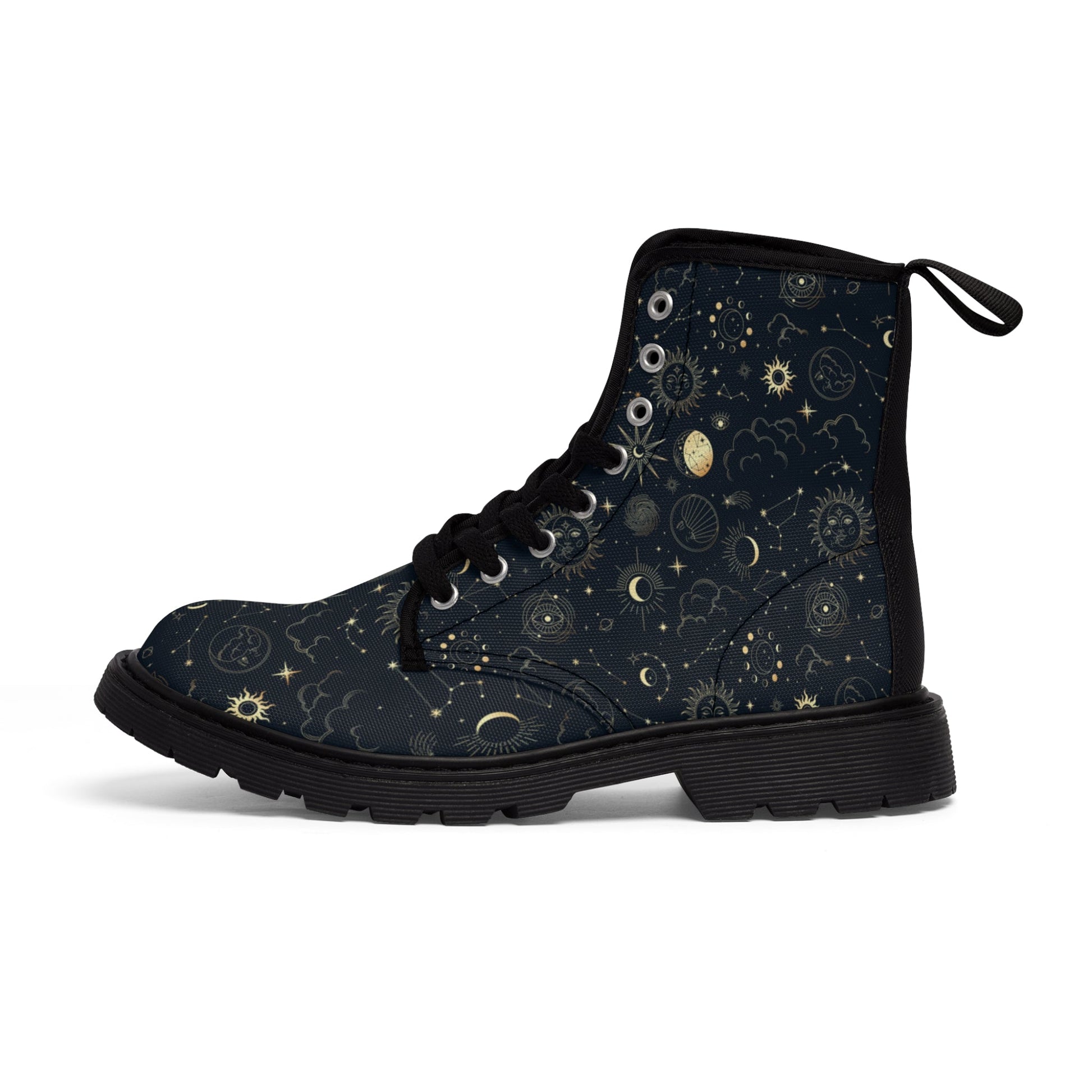 Shoes - WOMEN'S "CELESTIALS" Sun Moon Star Boots - Canvas Print Boots with Rubber Souls - PUNKER WEAR - GOTH from Crypto Zoo Tees