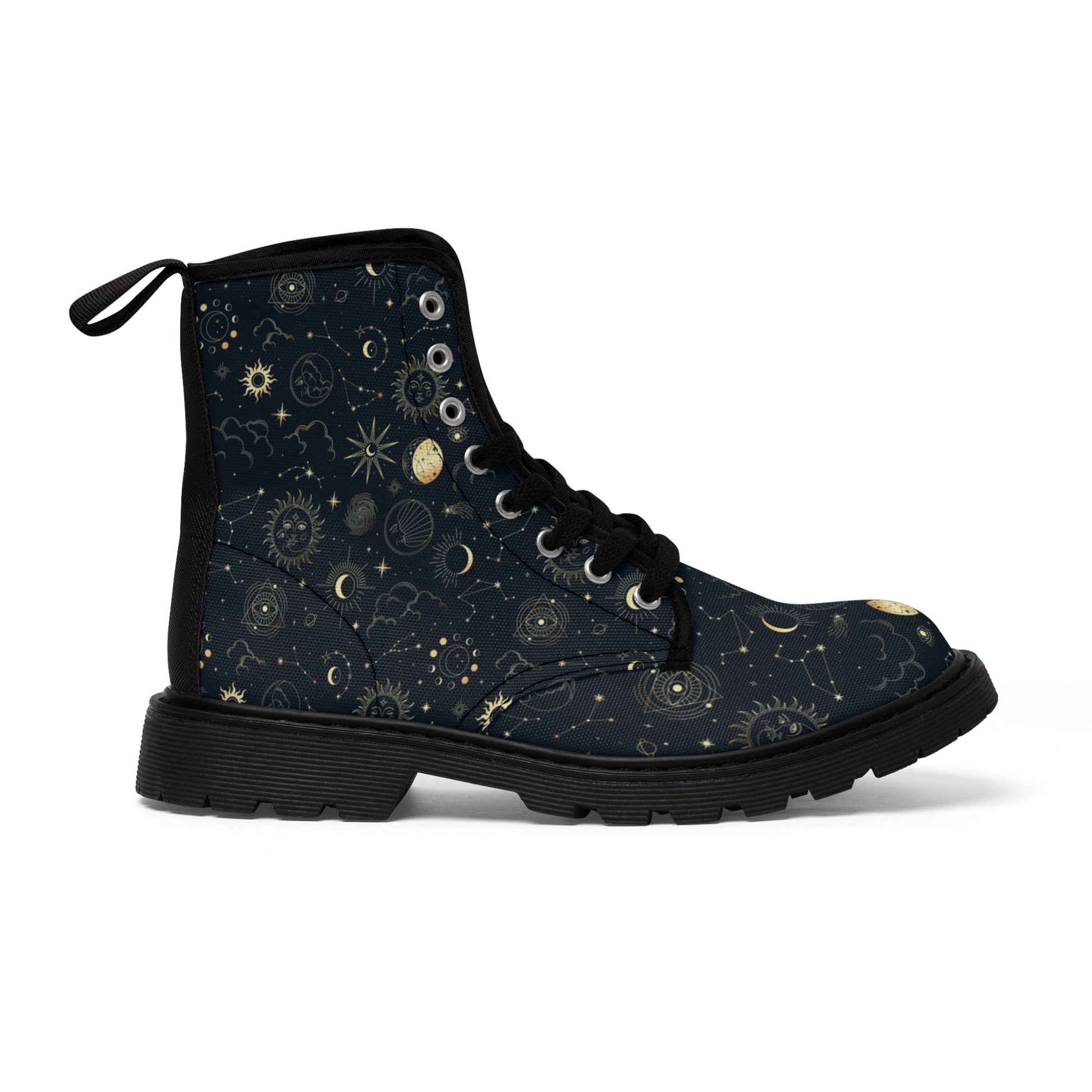 Shoes - WOMEN'S "CELESTIALS" Sun Moon Star Boots - Canvas Print Boots with Rubber Souls - PUNKER WEAR - GOTH from Crypto Zoo Tees