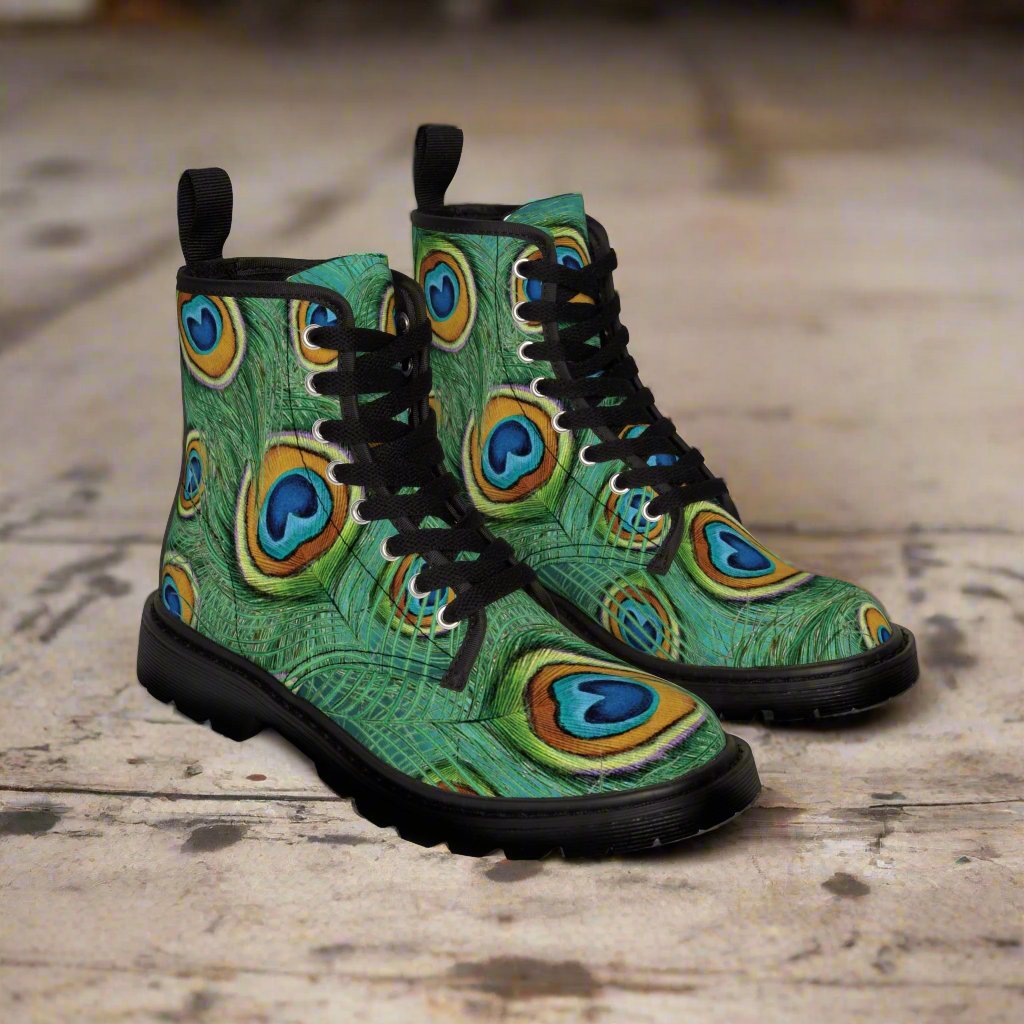 Shoes - WOMEN'S "CHRIS" Peacock Boot - Canvas Boots with Rubber Soul - PUNKER WEAR - GOTH from Crypto Zoo Tees