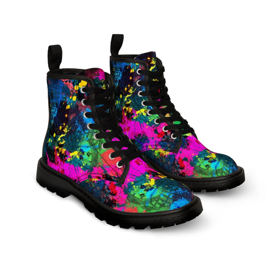 Shoes - WOMEN'S "CURE" PAINT Splatter Boot: Canvas Boots with Rubber Soul - Psychedelic Punk Metal Goth from Crypto Zoo Tees