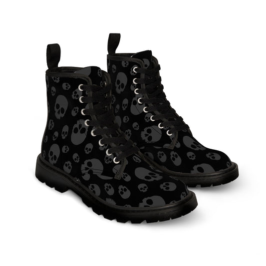 Shoes - WOMEN'S "DEATH ROCKERS" Skull Boot: Canvas Boots with Rubber Soul - Punk Metal Goth from Crypto Zoo Tees
