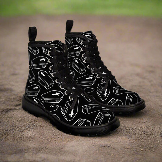 Shoes - Women's Gothic Coffin Boots - Women's Canvas - Combat Boots - GOTHIC GARB from Crypto Zoo Tees