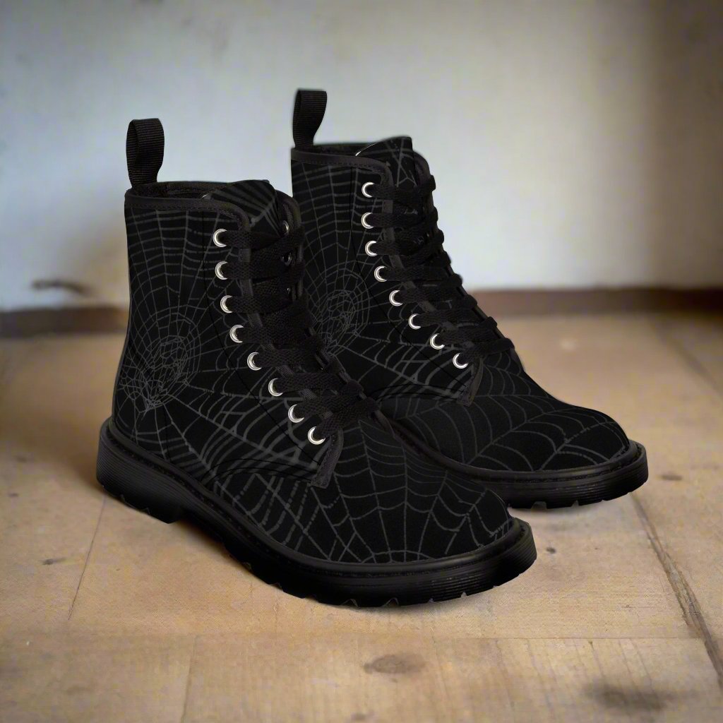 Shoes - Women's Gothic Spider Web Boots - Canvas - Goth Punk - BOOTS AND SHOES from Crypto Zoo Tees