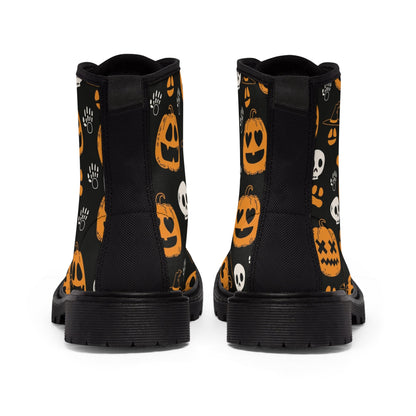 Shoes - Women's Halloween Print Canvas Boots - Jack-o-lantern, Skulls, Skeletons - Gothic Punk Style from Crypto Zoo Tees