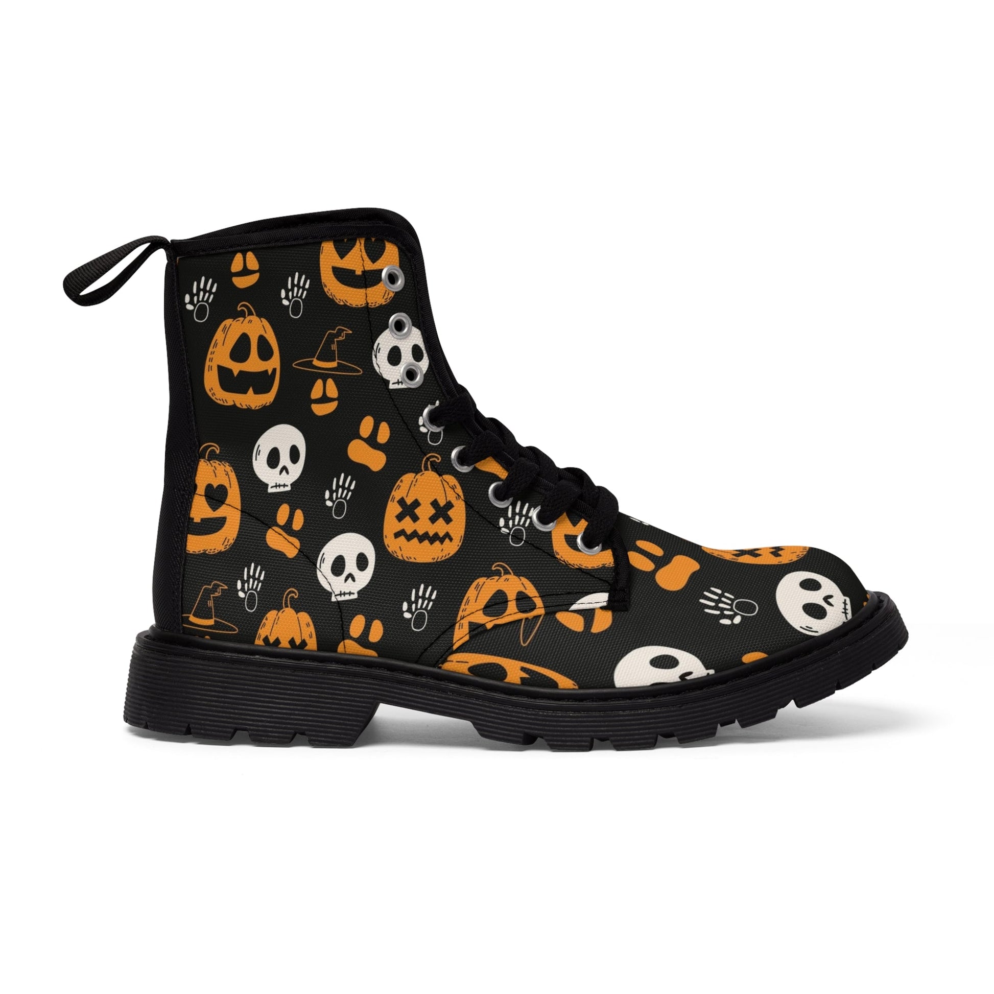 Shoes - Women's Halloween Print Canvas Boots - Jack-o-lantern, Skulls, Skeletons - Gothic Punk Style from Crypto Zoo Tees