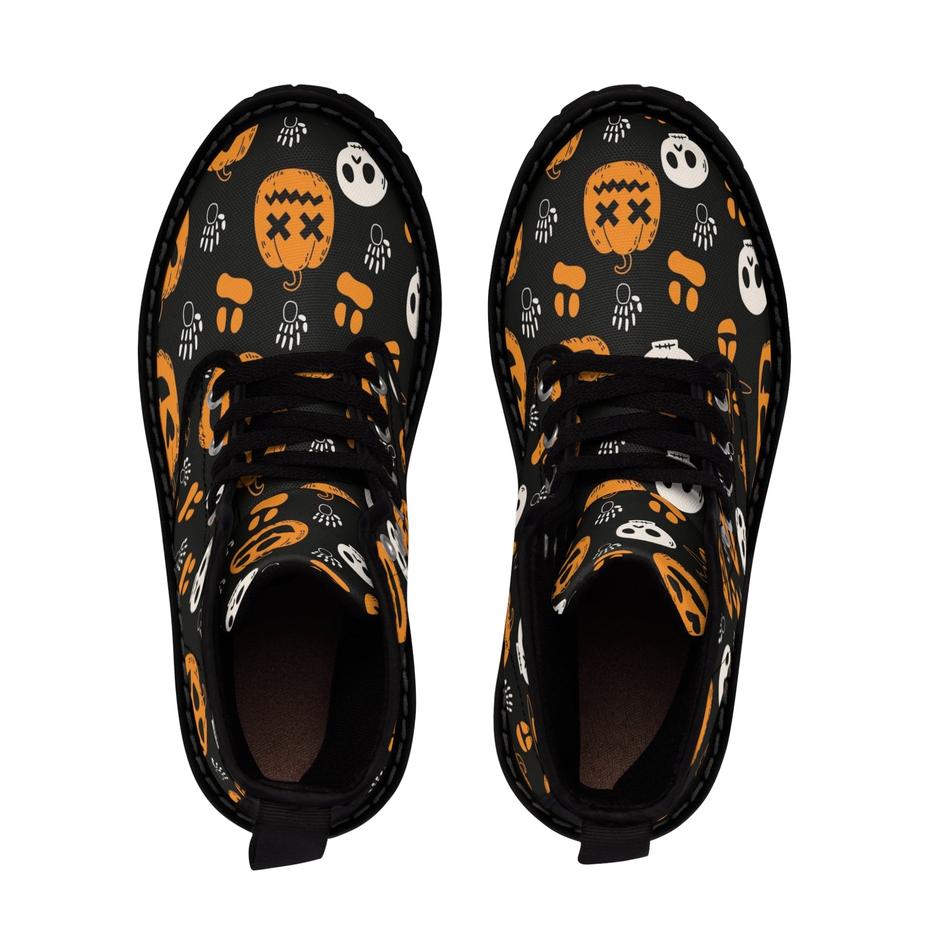 Shoes - Women's Halloween Print Canvas Boots - Jack-o-lantern, Skulls, Skeletons - Gothic Punk Style from Crypto Zoo Tees