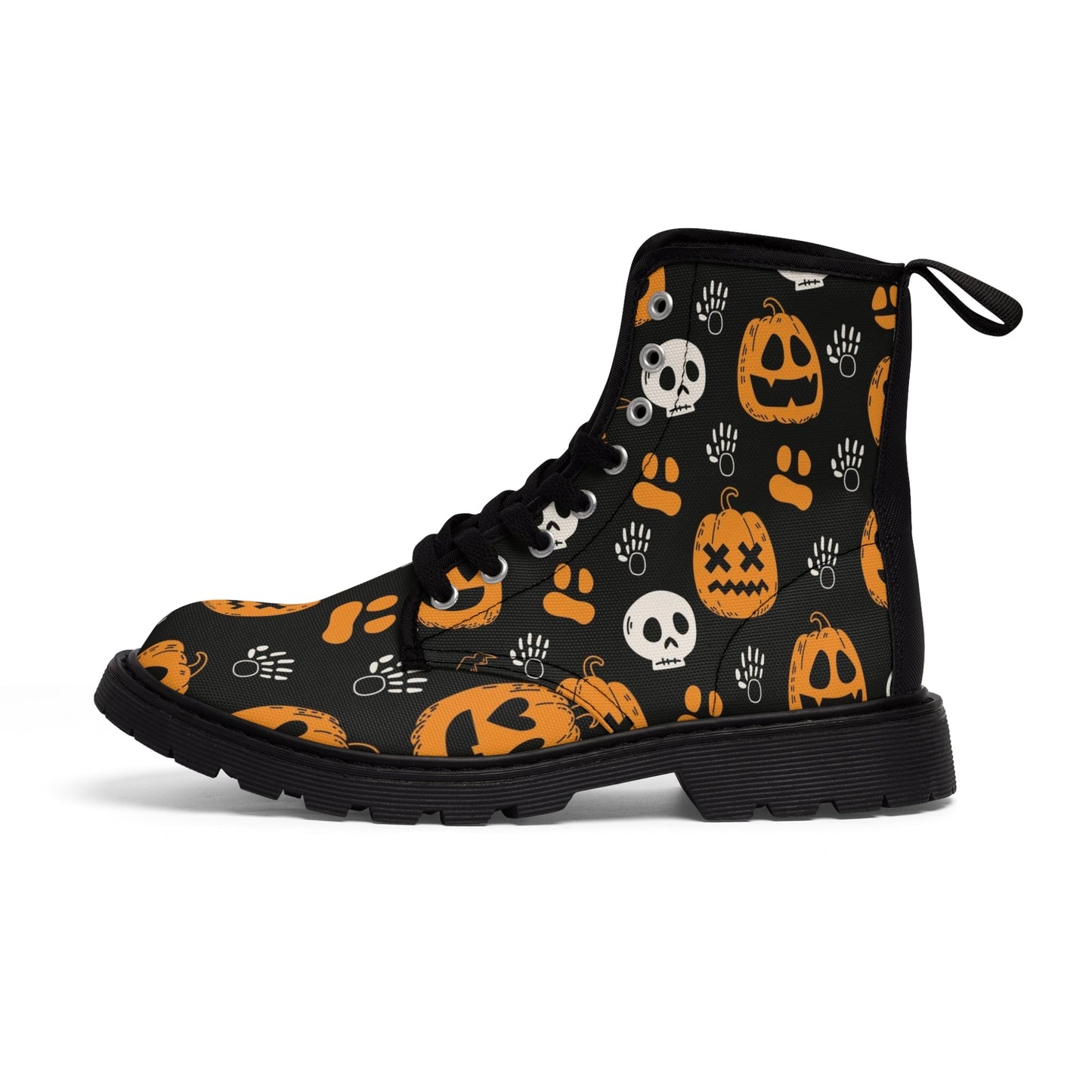 Shoes - Women's Halloween Print Canvas Boots - Jack-o-lantern, Skulls, Skeletons - Gothic Punk Style from Crypto Zoo Tees