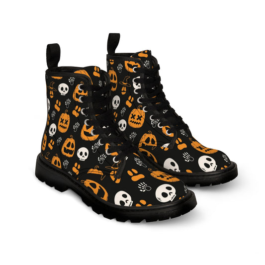 Shoes - Women's Halloween Print Canvas Boots - Jack-o-lantern, Skulls, Skeletons - Gothic Punk Style from Crypto Zoo Tees
