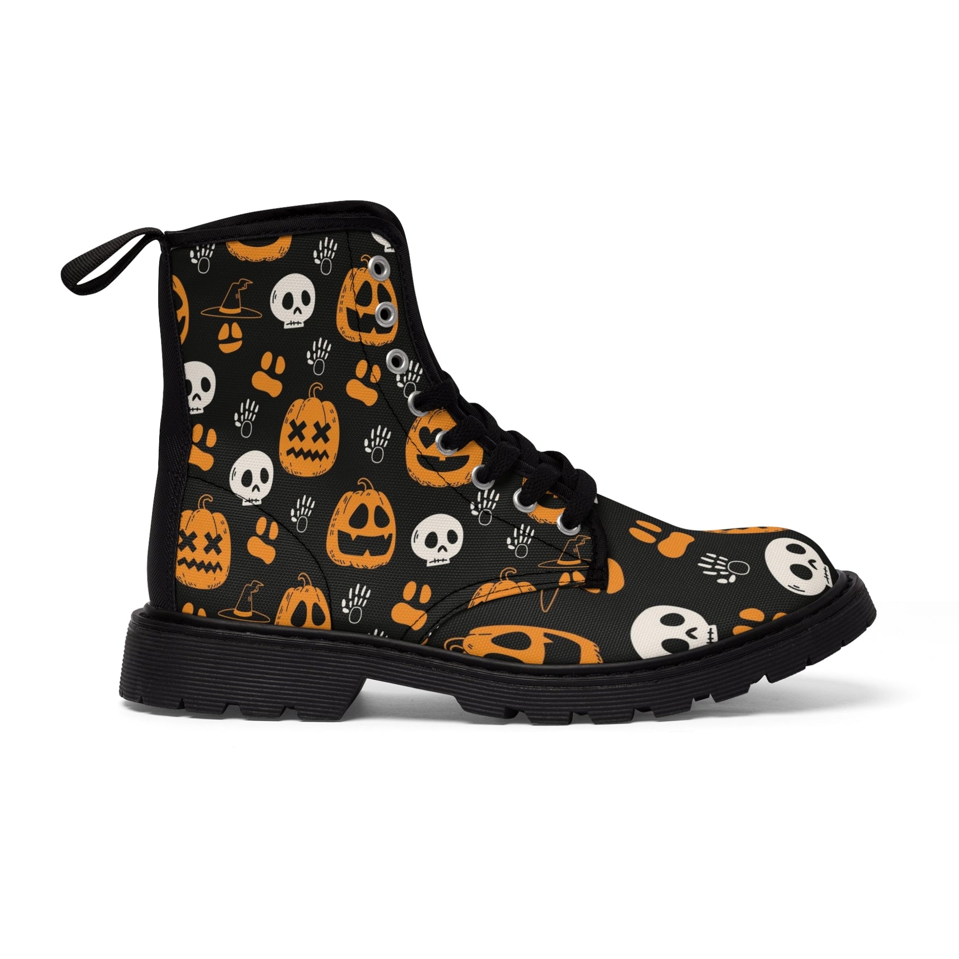 Shoes - Women's Halloween Print Canvas Boots - Jack-o-lantern, Skulls, Skeletons - Gothic Punk Style from Crypto Zoo Tees