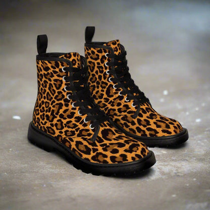 Shoes - Women's Leopard Canvas Boots: Punk, Goth, Metal Styles - Rubber Sole Footwear from Crypto Zoo Tees