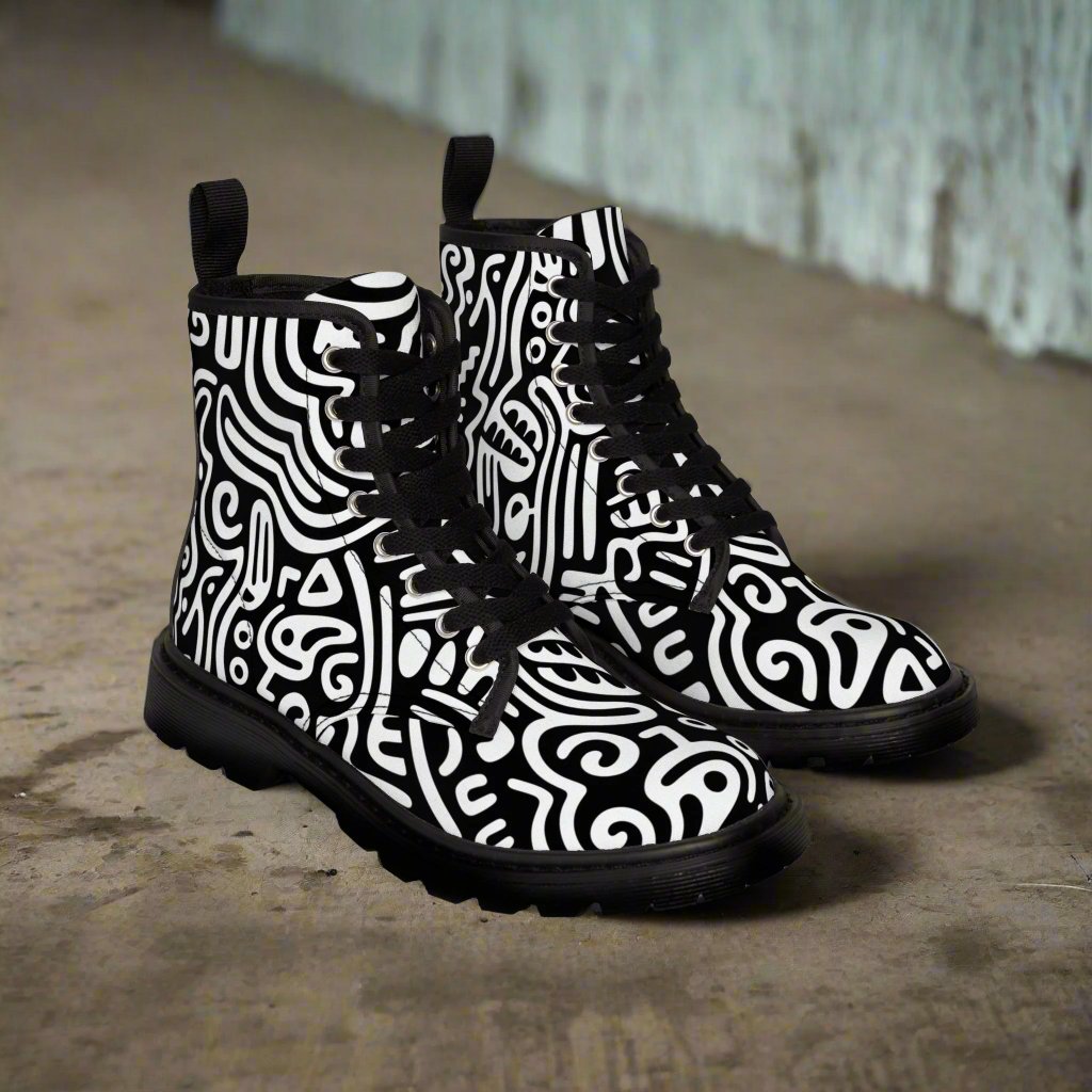 Shoes - Women's Pop-Art Boots - Canvas Boots - Swirl Line - Goth Punk from Crypto Zoo Tees