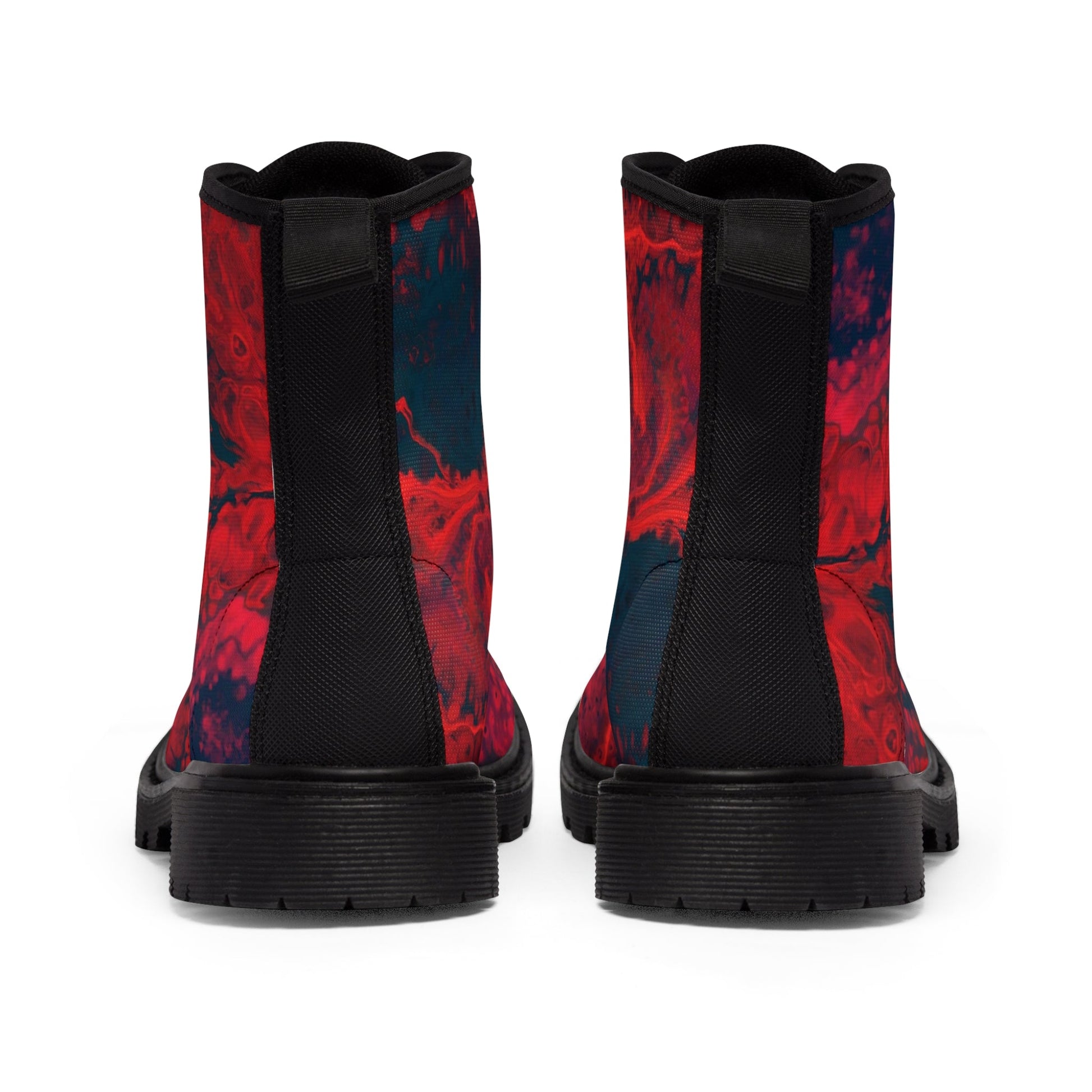 Shoes - Women's Red "Cocteau" Boots - Canvas Boots with Rubber Soul Shoe - Punk Goth Metal from Crypto Zoo Tees