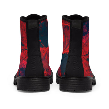 Shoes - Women's Red "Cocteau" Boots - Canvas Boots with Rubber Soul Shoe - Punk Goth Metal from Crypto Zoo Tees