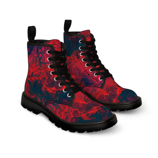 Shoes - Women's Red "Cocteau" Boots - Canvas Boots with Rubber Soul Shoe - Punk Goth Metal from Crypto Zoo Tees