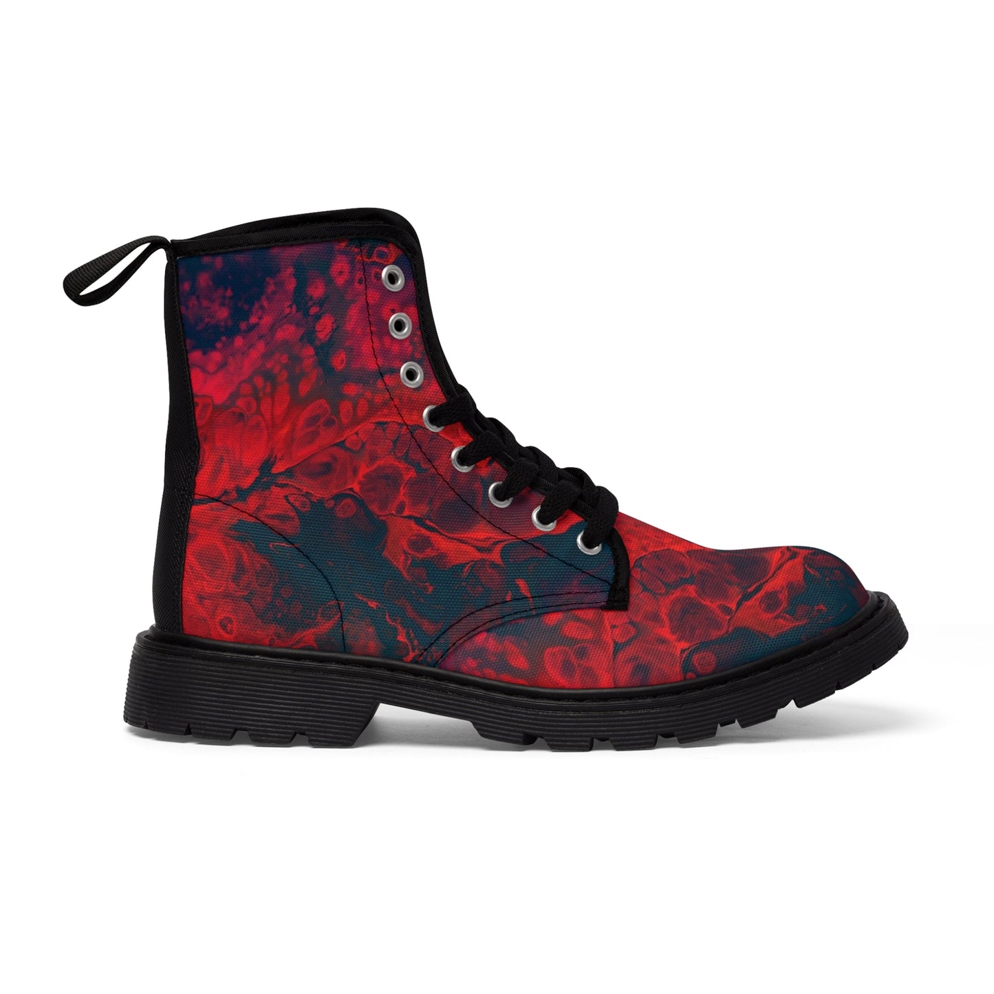 Shoes - Women's Red "Cocteau" Boots - Canvas Boots with Rubber Soul Shoe - Punk Goth Metal from Crypto Zoo Tees