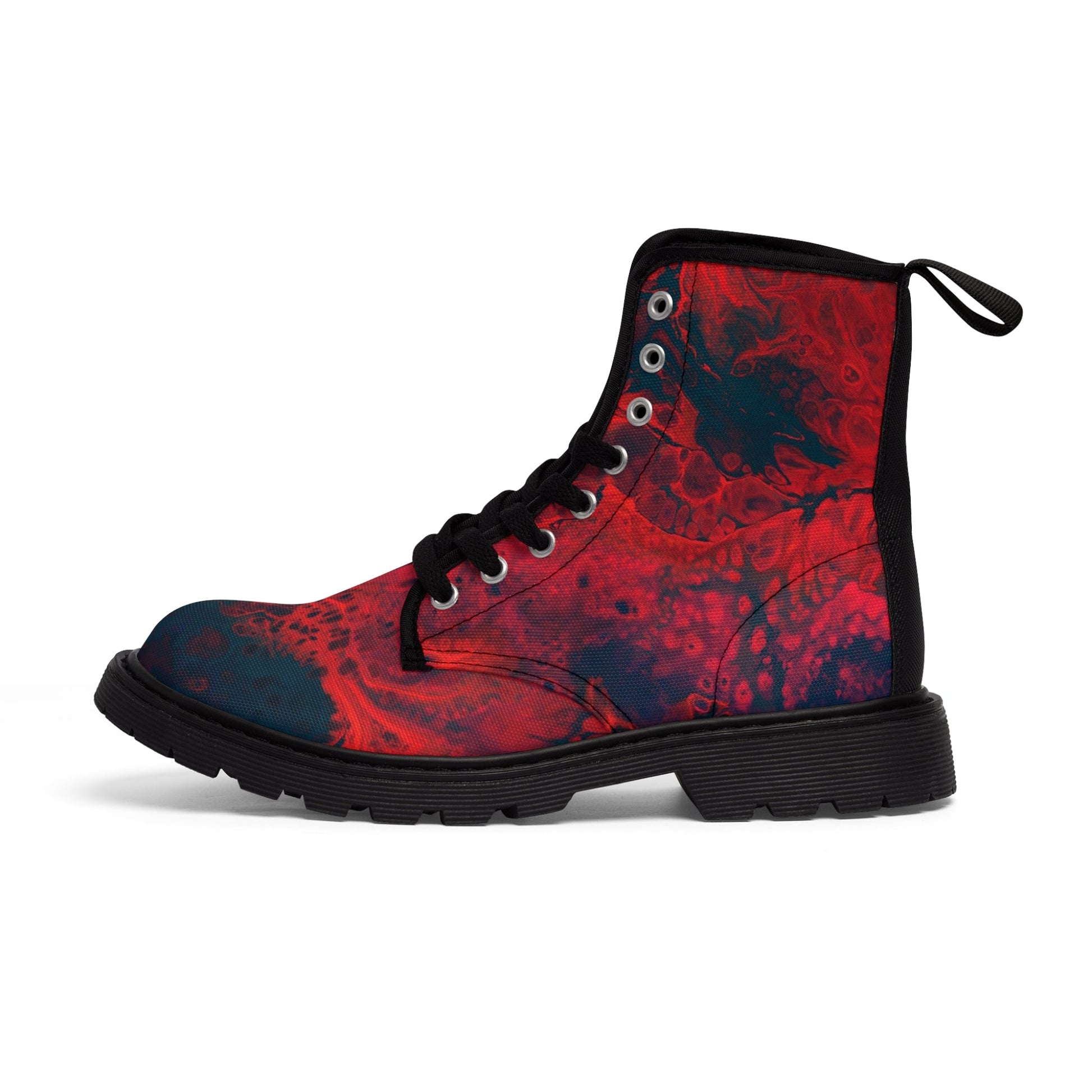 Shoes - Women's Red "Cocteau" Boots - Canvas Boots with Rubber Soul Shoe - Punk Goth Metal from Crypto Zoo Tees