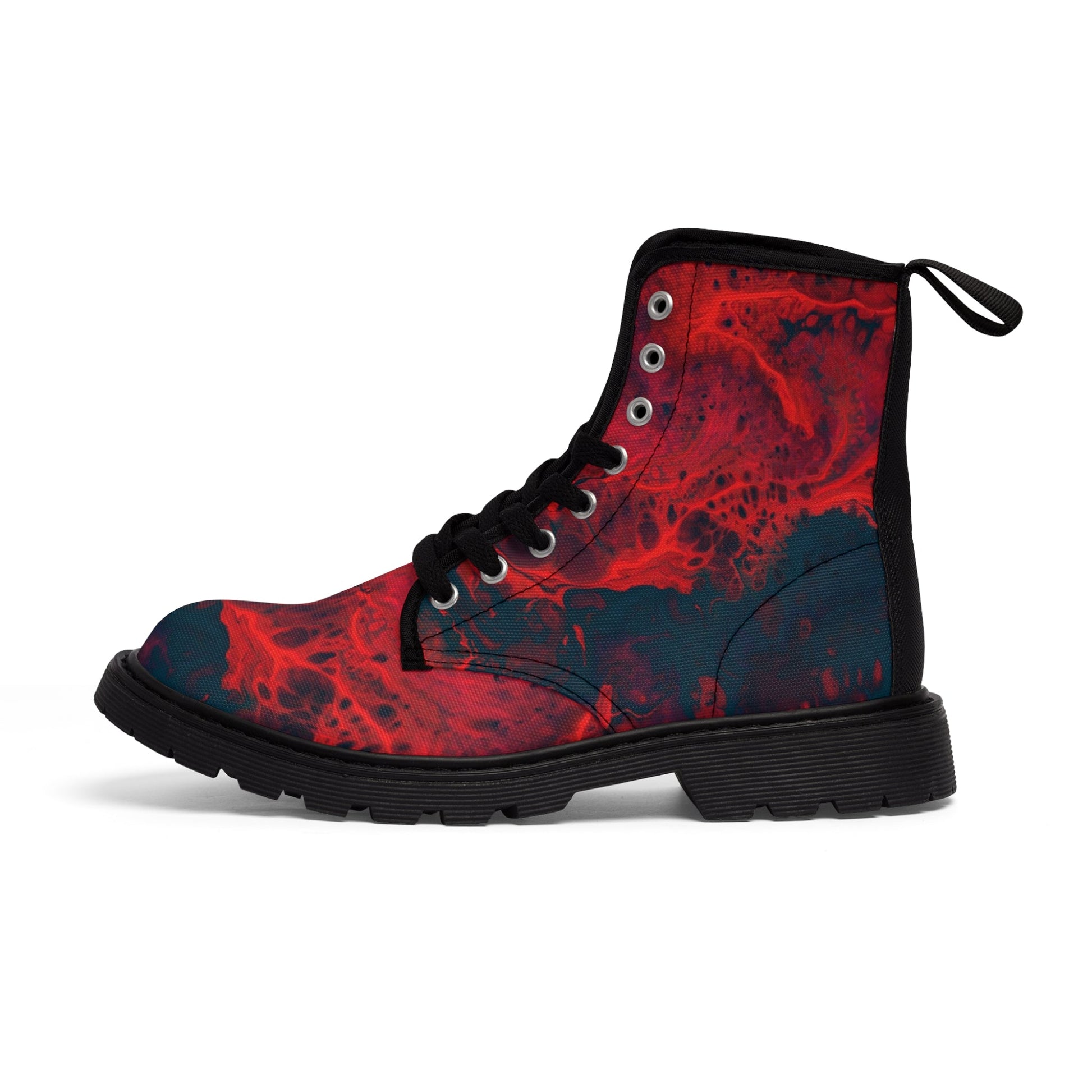 Shoes - Women's Red "Cocteau" Boots - Canvas Boots with Rubber Soul Shoe - Punk Goth Metal from Crypto Zoo Tees