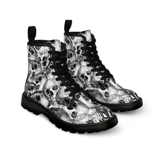 Shoes - Women's Skull Boots - Canvas Boots with Rubber Soul Shoes - Punk Goth Metal from Crypto Zoo Tees