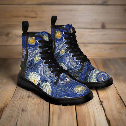 Shoes - Women's Van Gogh Boot - Women's Canvas - Starry Night - Blue Footwear from Crypto Zoo Tees