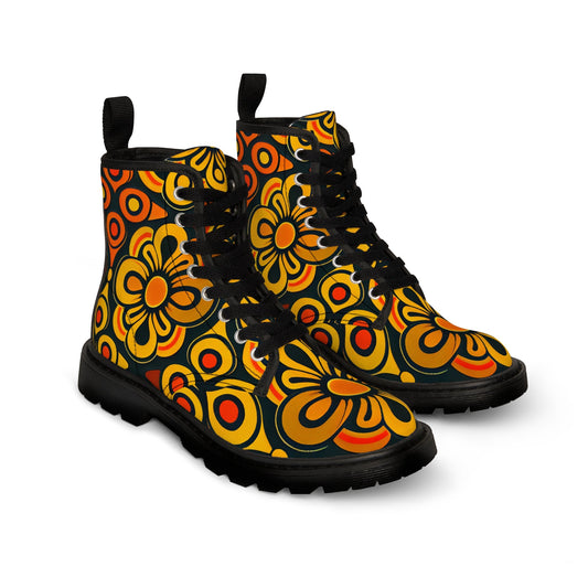 Shoes - Women's Vintage 70s Retro Print Boots - Psychedelic Pattern Vegan Canvas Footwear - Unique Seventies Style Shoes for Retro Enthusiasts from Crypto Zoo Tees